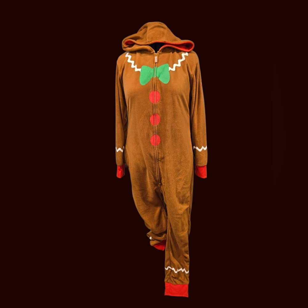 TipsyElves Brown Gingerbread Man Onesie w/ Hood Costume Holiday Christmas Unisex